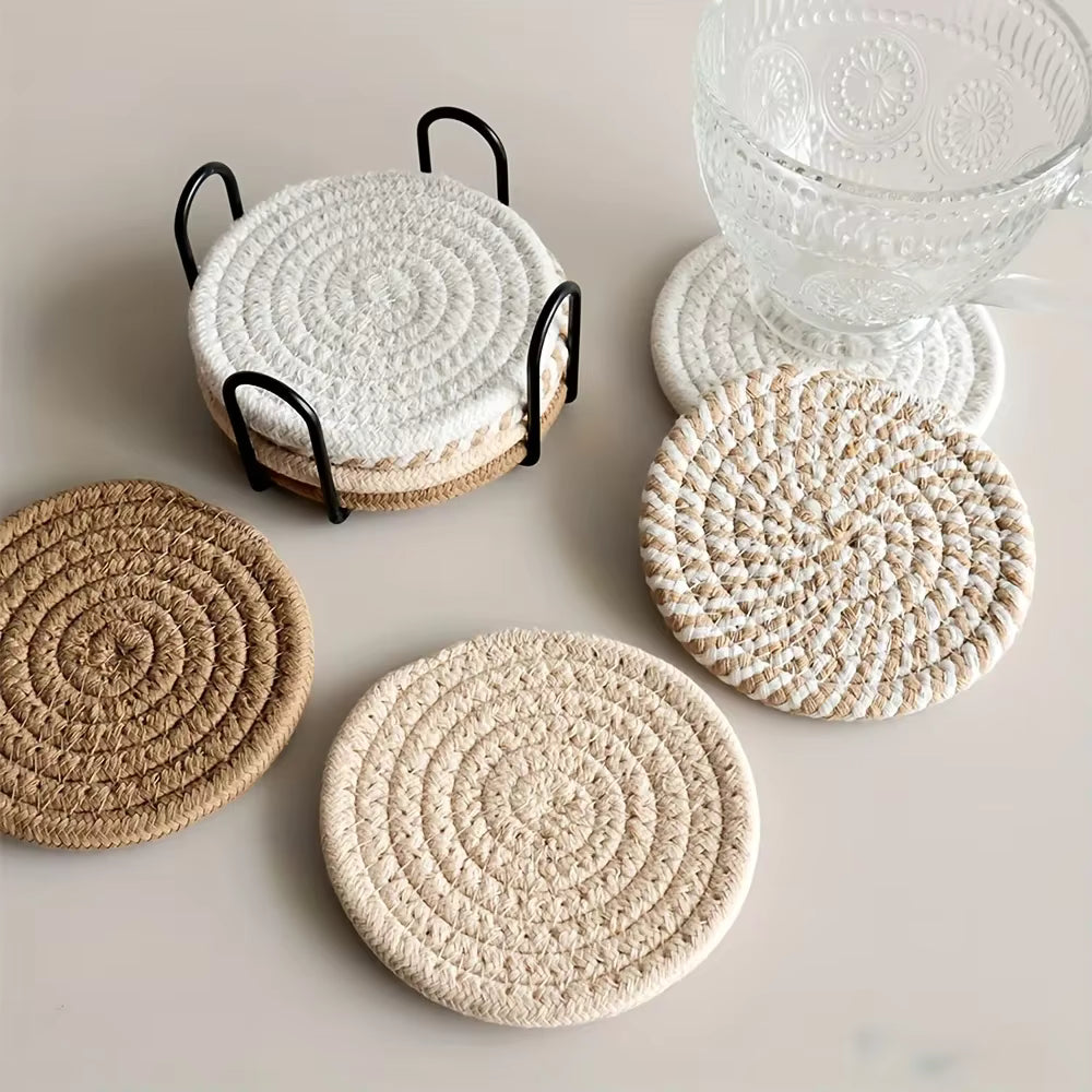 Minimalist Cotton Fabric Coaster Set | 4-Drink Mats