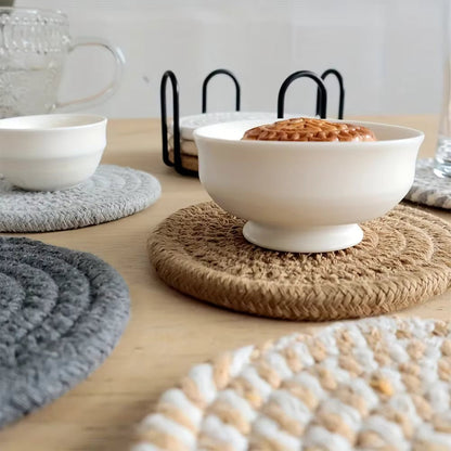 Minimalist Cotton Fabric Coaster Set | 4-Drink Mats