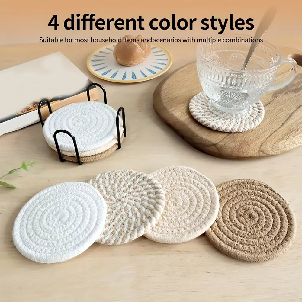 Minimalist Cotton Fabric Coaster Set | 4-Drink Mats