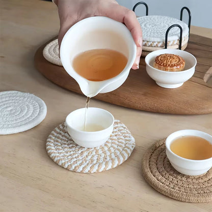 Minimalist Cotton Fabric Coaster Set | 4-Drink Mats